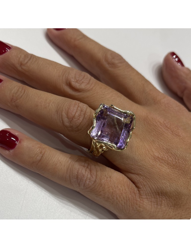 Anello Giadan - Argento 925% Dorato - Ametista - Regolabile - GIADAN73