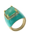 Anello Giadan-Argento 925% Dorato-Topazio Turchese-Misura 16-GIADAN74