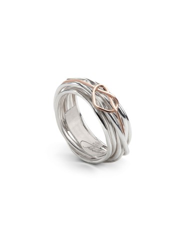 Rubinia Ring - Filodellavita Classic 7-Wire 925% Silver and 9kt Rose Gold Knotted Heart - Size 14 - 0