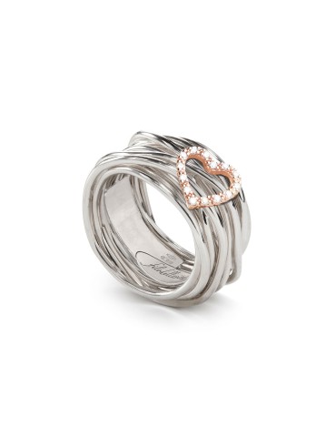 Rubinia Ring - Filodellavita Classic 13-Strand 925% Silver and Heart with Natural Diamonds - Size 14 - 0