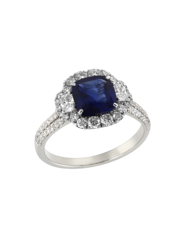 Crivelli Ring - in 18K White Gold with Natural Diamonds and Blue Sapphire - 0