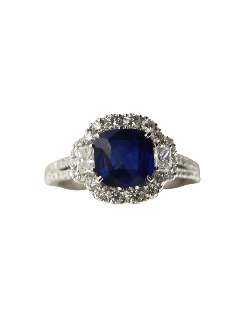 Crivelli Ring - in 18K White Gold with Natural Diamonds and Blue Sapphire - 0