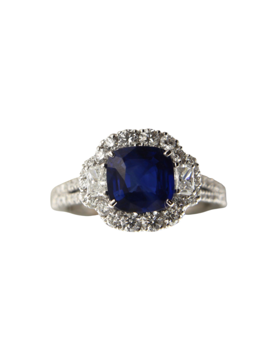 Crivelli Ring - in 18K White Gold with Natural Diamonds and Blue Sapphire - 0