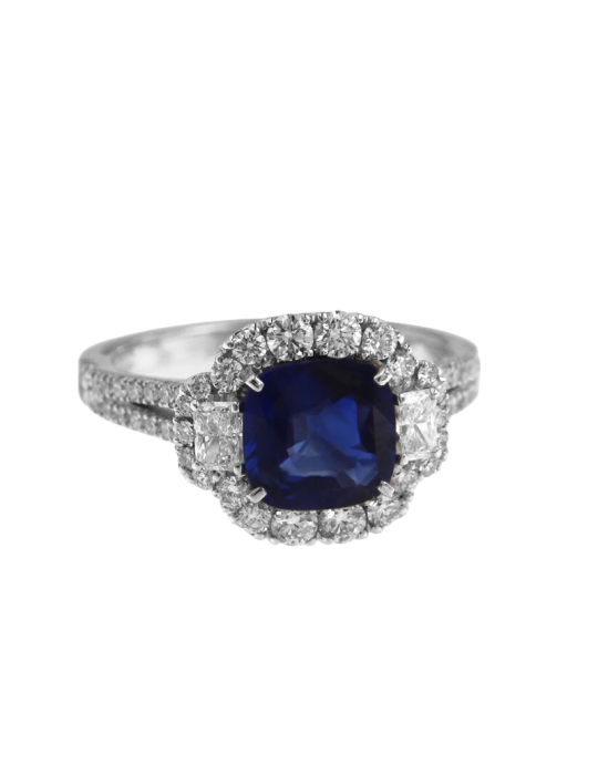Crivelli Ring - in 18K White Gold with Natural Diamonds and Blue Sapphire - 0