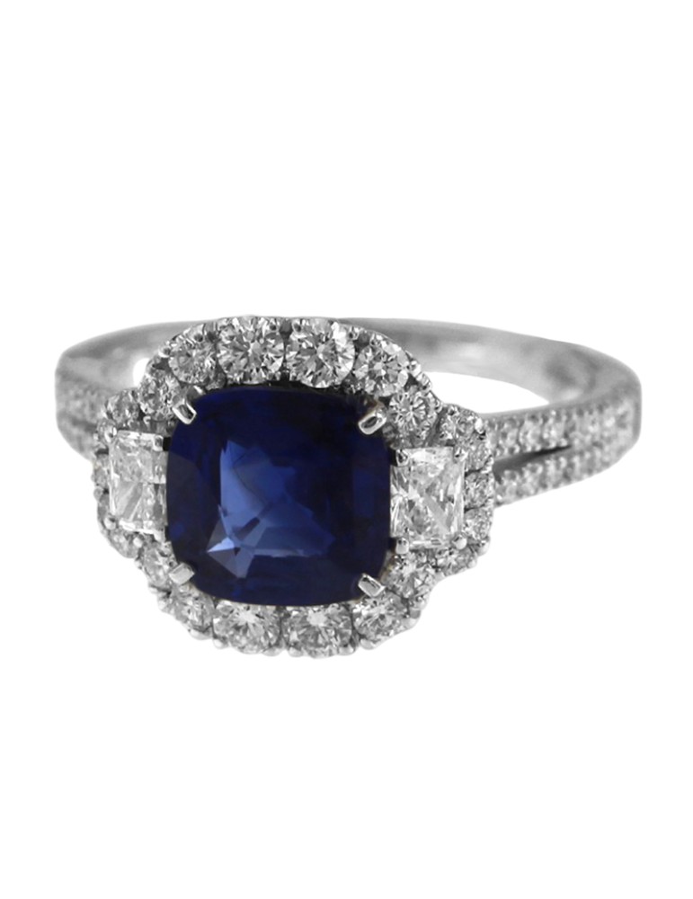 Crivelli Ring - in 18K White Gold with Natural Diamonds and Blue Sapphire - 0