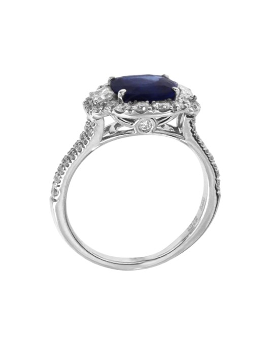 Crivelli Ring - in 18K White Gold with Natural Diamonds and Blue Sapphire - 0