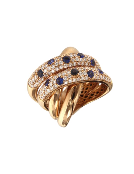 Anello Crivelli - a Fascia in Oro Rosa 18 Carati con Zaffiri Blu e Diamanti Naturali 1,35 ct - 0