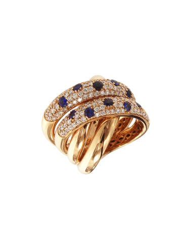 Crivelli Band Ring in 18K Rose Gold with Blue Sapphires and 1.35 ct Natural Diamonds - 0 2