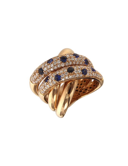 Anello Crivelli - a Fascia in Oro Rosa 18 Carati con Zaffiri Blu e Diamanti Naturali 1,35 ct - 0