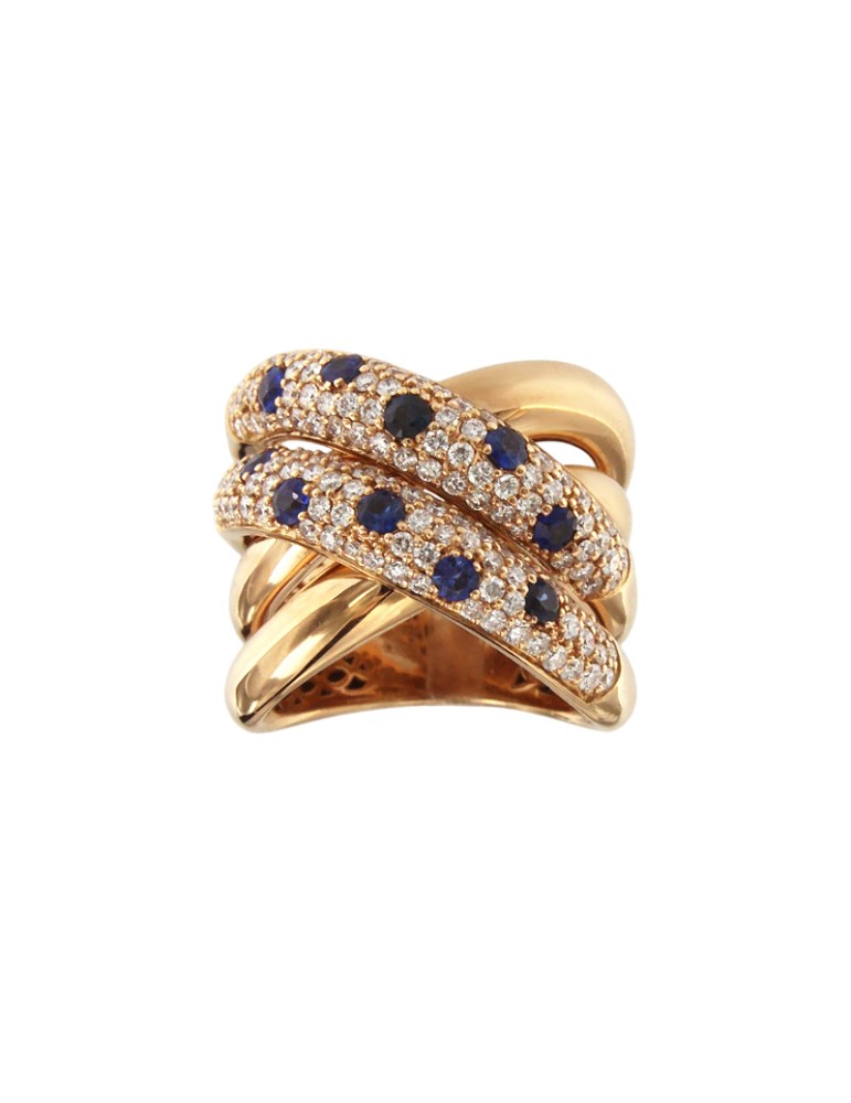 Anello Crivelli - a Fascia in Oro Rosa 18 Carati con Zaffiri Blu e Diamanti Naturali 1,35 ct - 0