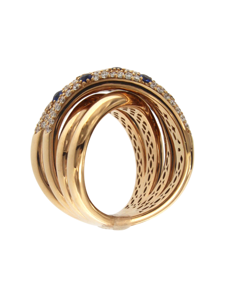 Anello Crivelli - a Fascia in Oro Rosa 18 Carati con Zaffiri Blu e Diamanti Naturali 1,35 ct - 0