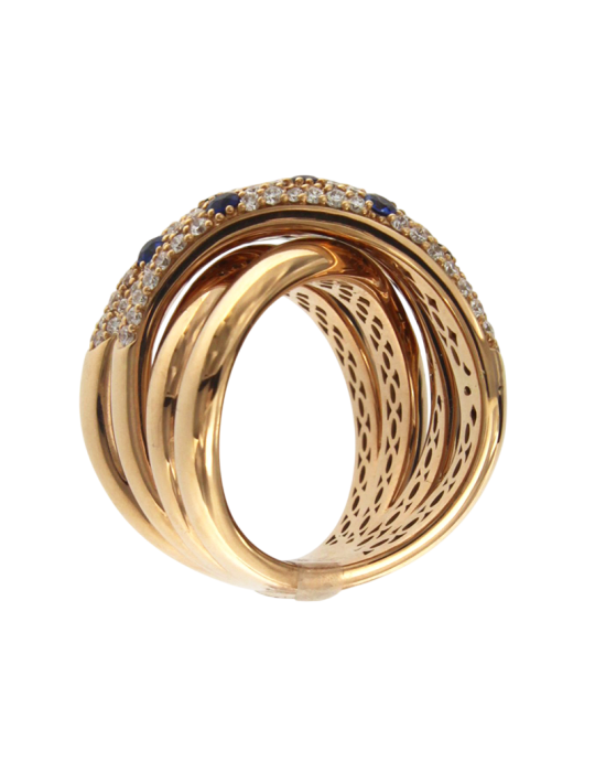 Anello Crivelli - a Fascia in Oro Rosa 18 Carati con Zaffiri Blu e Diamanti Naturali 1,35 ct - 0