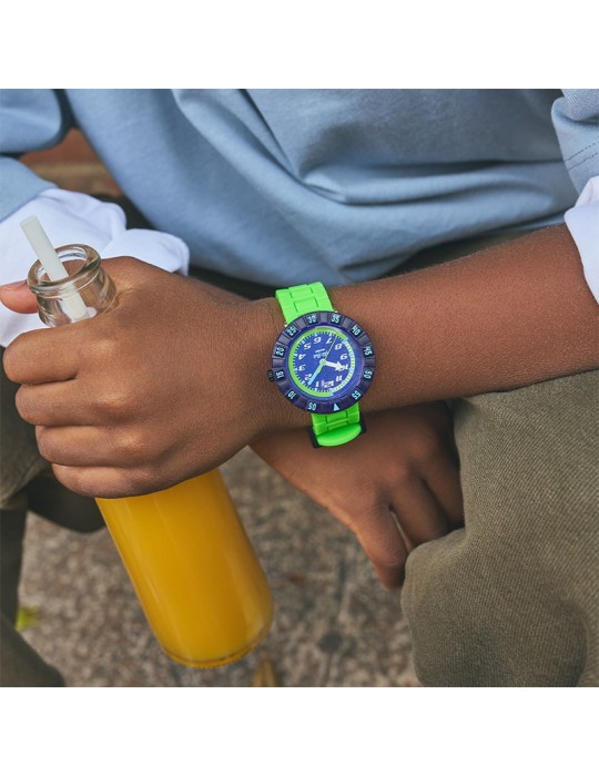 Orologio Flik Flak - Neonbrick - Verde - 37mm -Blu-Mattoncini-ZFCSP132
