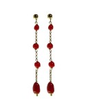 Rajola Earrings - Pendants-925% Silver Golden-Red Coral-45-462-6