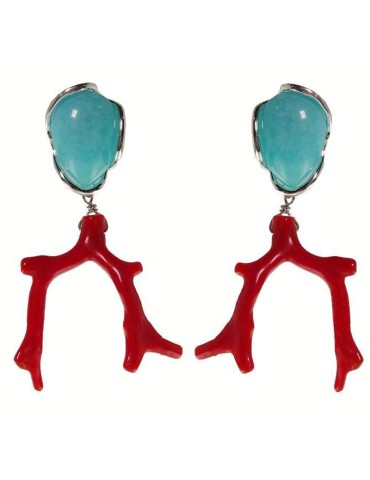 Orecchini Rajola - Samoa - Amazzonite - Corallo Rosso - 45-464-1ORL