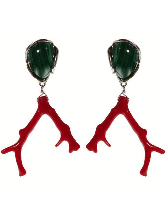 Orecchini Rajola - Pendenti - Malachite - Corallo Rosso - 45-464-2ORL