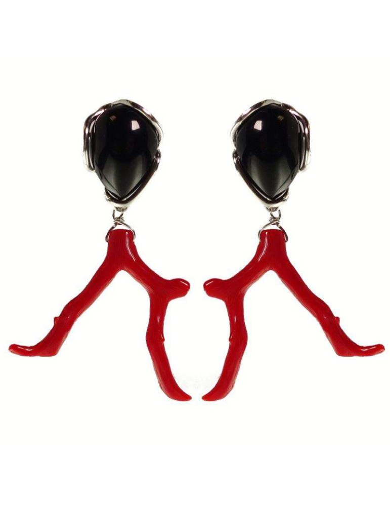 Rajola Earrings - Samoa - Pendants - Onyx - Red Coral-45-464-5ORL