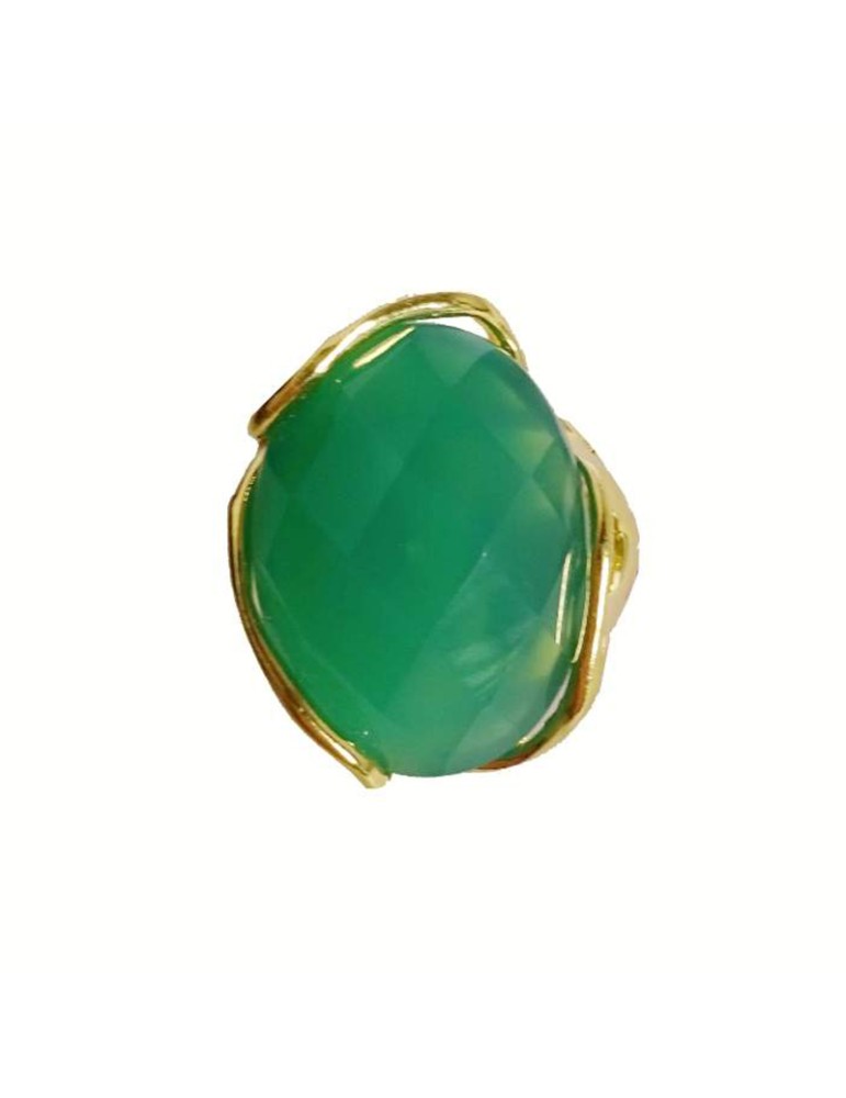 Rajola Ring - Tonga - 925% Silver Golden - Green Agate -45-465-16AN