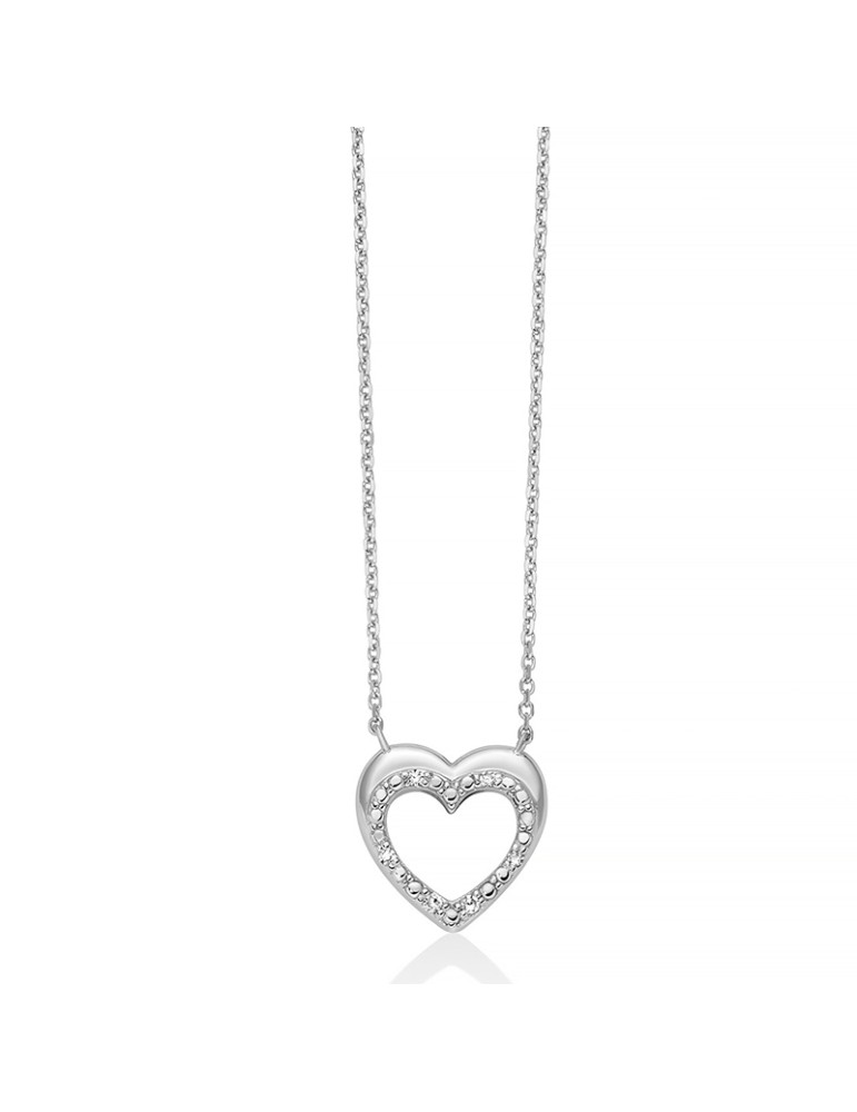 Miluna Necklace - in 18-karat White Gold with Open Heart Pendant and Natural Diamonds - 0