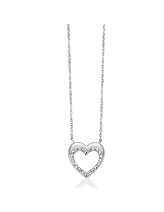 Miluna Necklace - in 18-karat White Gold with Open Heart Pendant and Natural Diamonds - 0