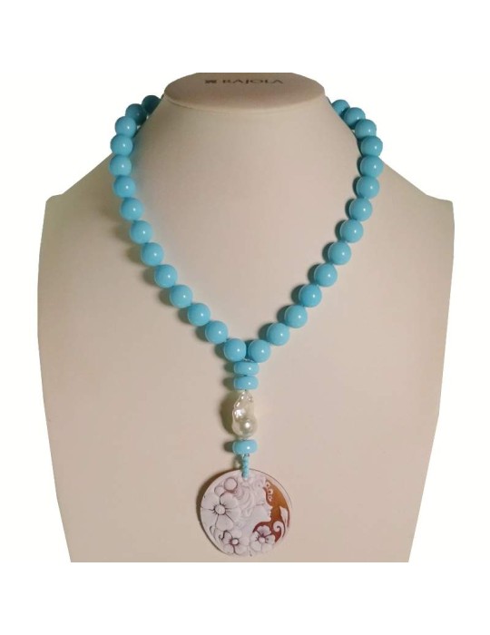 Collana Rajola - Flowers - Pasta Turchese - Cammeo con Donna-54-492-3J