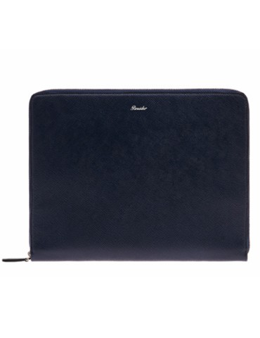 Porta Tablet Pineider -Pelle di Vitello Saffiano Blu con Zip-PBS733334