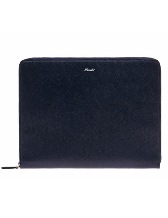 Pineider Tablet Holder - Blue Saffiano Calfskin with Zip-PBS733334