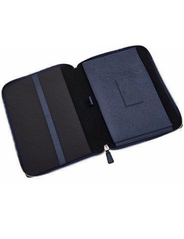 Pineider Tablet Holder - Blue Saffiano Calfskin with Zip-PBS733334 2