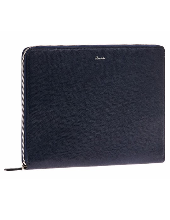 Pineider Tablet Holder - Blue Saffiano Calfskin with Zip-PBS733334
