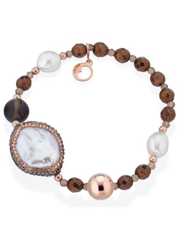 Lelune Glamour Bracelet-925% Pink Silver-Pearls-Smoky Quartz-LGBR780.3