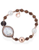 Bracciale Lelune Glamour-Argento 925% Rosato-Perle-Quarzo Fumè-LGBR780.3