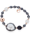 Bracciale Lelune Glamour-Argento 925% Rosato-Perle-Agata Nera-LGBR780