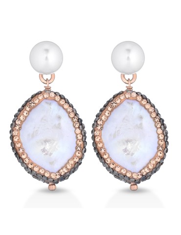 Orecchini Lelune Glamour - Rose Gold - Perla - Zirconi - LGEA780.1