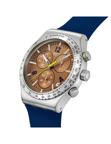 Swatch Watch - Sideral Glow - Chronograph - Blue-43mm-Brown-YVS534 2