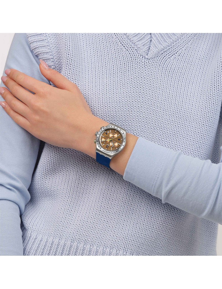 Orologio Swatch - Sideral Glow - Cronografo - Blu-43mm-Marrone-YVS534