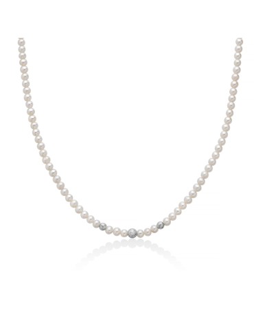 Miluna Boule and Fantasia Necklace with 4-4.5mm Real Pearls and 18K White Gold Spheres - 0