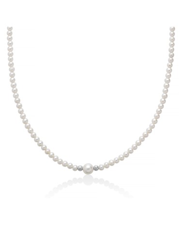 Collana Miluna - Boule e Fantasia con Perle 4-4,5mm e Sfere in Oro Bianco 18 Carati - 0