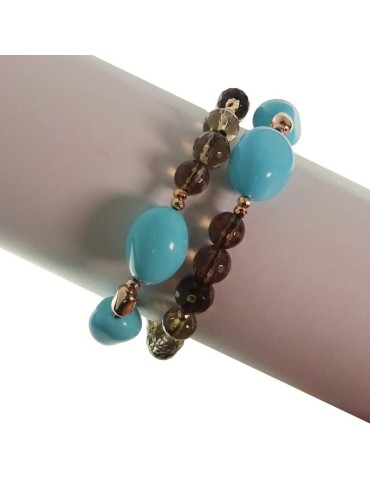 Rajola Bracelet - Multistrand - Turquoise Paste - Smoky Quartz-54-658-3518