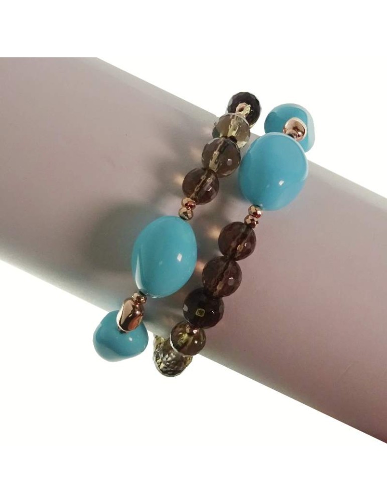 Rajola Bracelet - Multistrand - Turquoise Paste - Smoky Quartz-54-658-3518