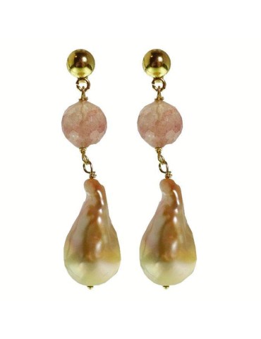 Rajola Earrings - Strawberry Quartz - Baroque Pearls - 45-470-5OR