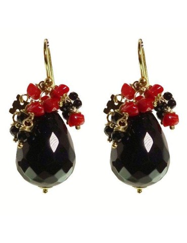 Orecchini Rajola - Argento 925% Dorato - Onice e Corallo - 45-471-3OR