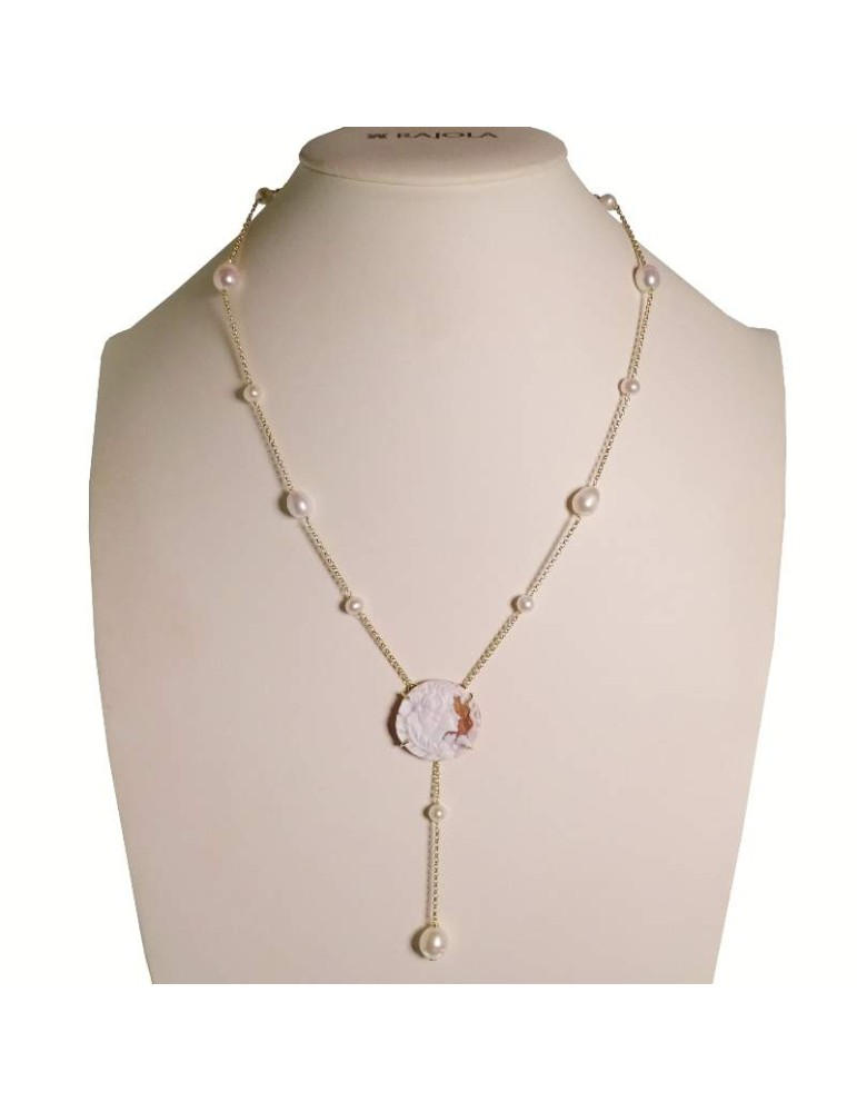 Collana Rajola - Argento 925% Dorato - Perle-Cammeo con Donna-45-859-3