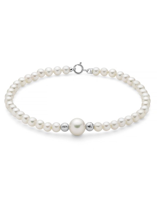 Bracciale Miluna - Boule e Fantasia con Perle 4-4,5mm e Sfere in Oro Bianco 18 Carati - 0