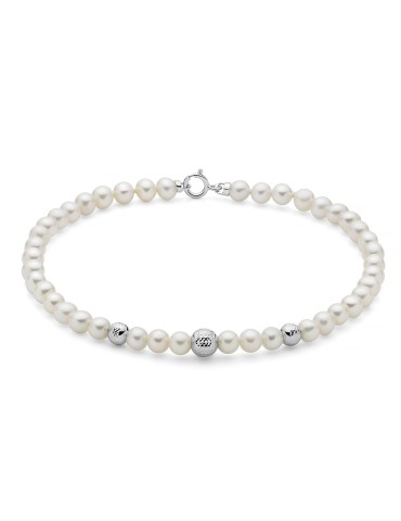 Bracciale Miluna - Boule e Fantasia con Perle Vere 4-4,5mm e Sfere in Oro Bianco 18 Carati - 0 2