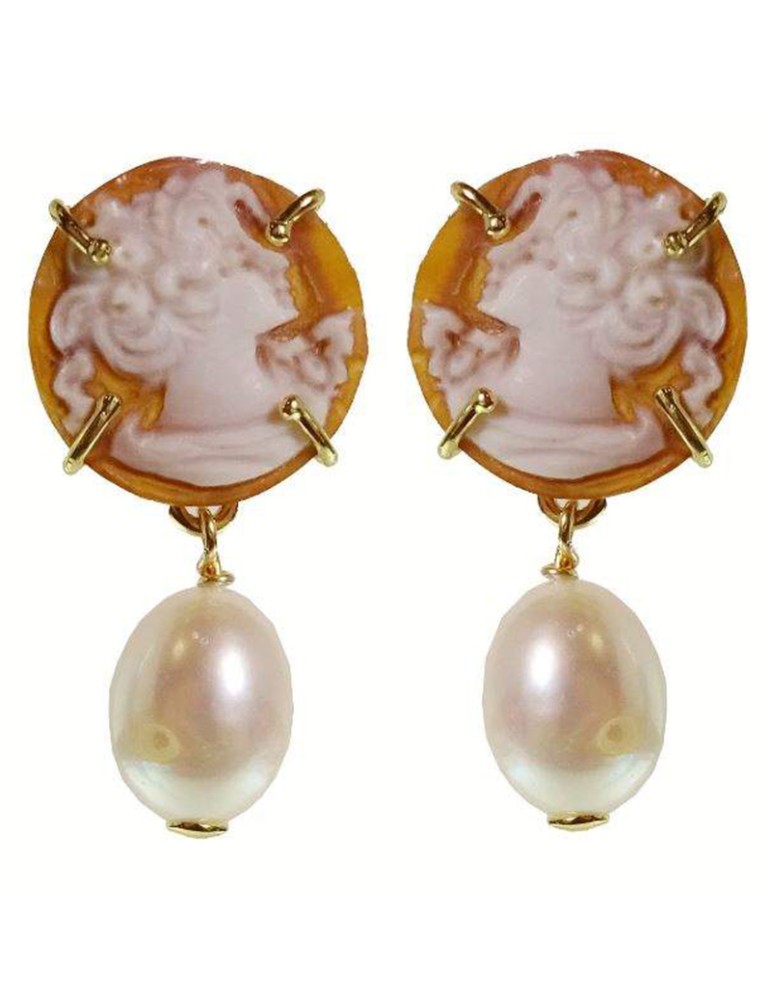 Rajola Earrings - 925% Silver Gilded - Cameo - Pearls - 45-859-3OR