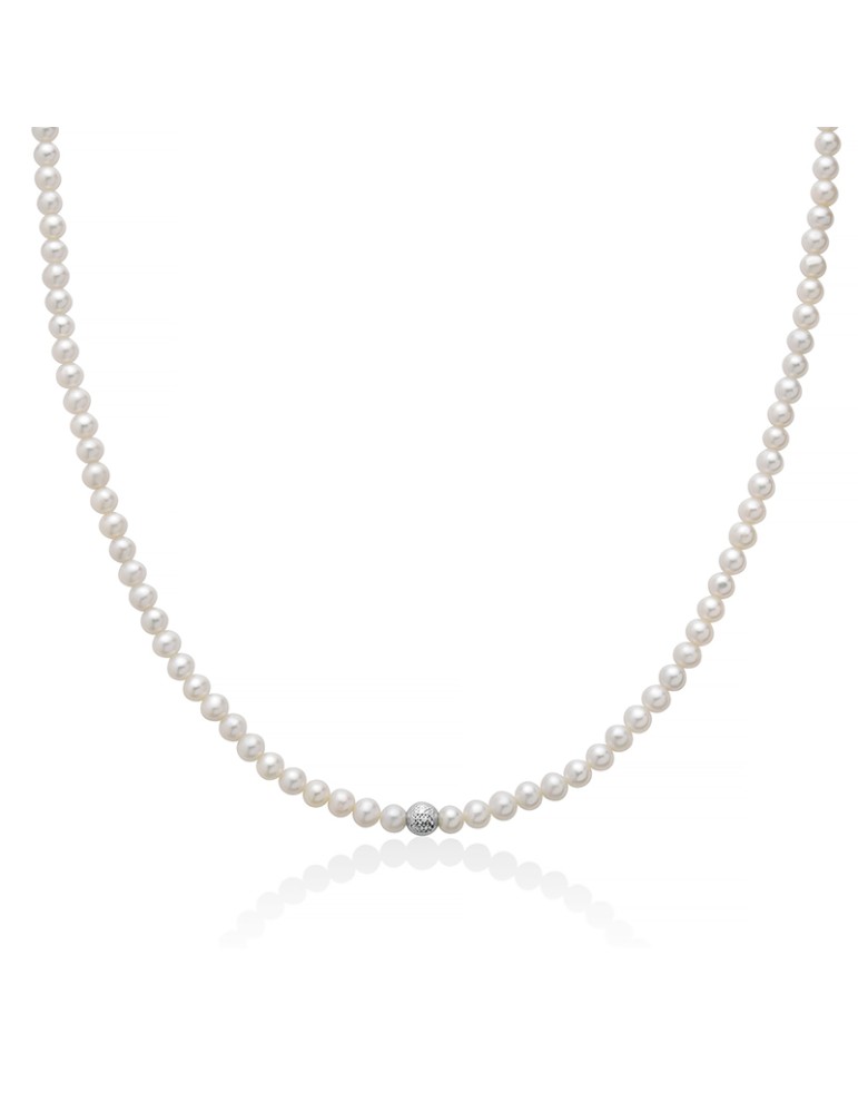 Miluna Boule and Fantasia Necklace with 4-4.5mm Real Pearls and 18K White Gold Sphere - 0