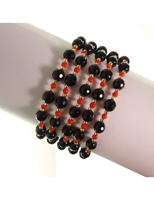 Rajola Bracelet - Multistrand - Black Onyx - Red Coral -54-399-4018