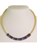 Collana Rajola - Girocollo Dorato-Cristalli Zaffiro-Smeraldo-54-477-16