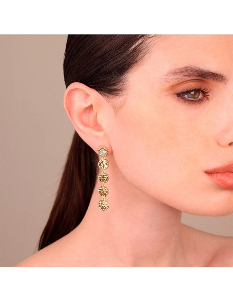 Etruscan Earrings - Golden Pendants - Cubic Zirconia - WSET00930. YG