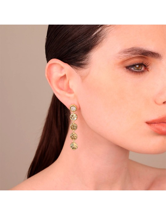 Etruscan Earrings - Golden Pendants - Cubic Zirconia - WSET00930. YG
